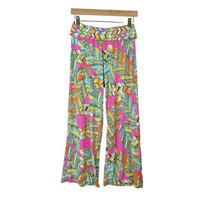 Trina Turk Tuvalu Wide Leg Resort Pants Colorful Geometric Beach Slinky Vacation